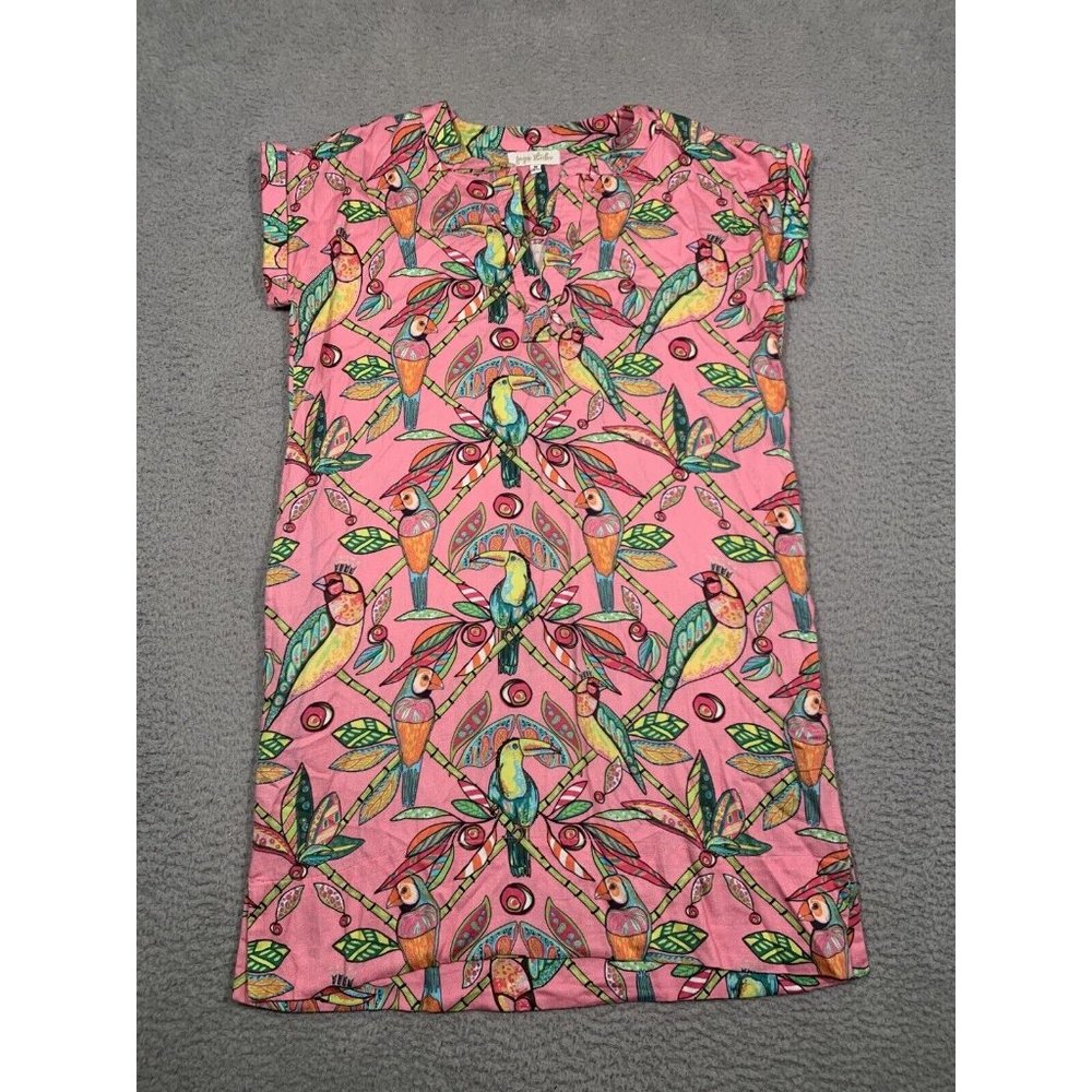 Jaye’s Studio Women’s Dress Bamboo Birds Luxe Sateen Day Pink Small S Cap Sleeve